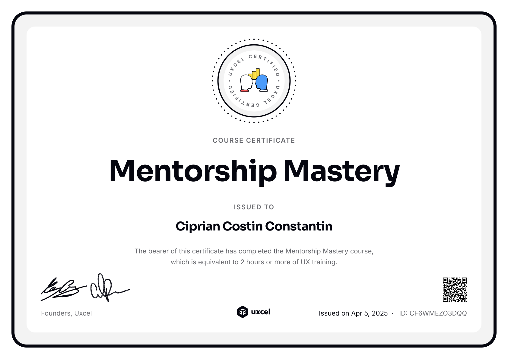 Ciprian Costin Constantin's certificate